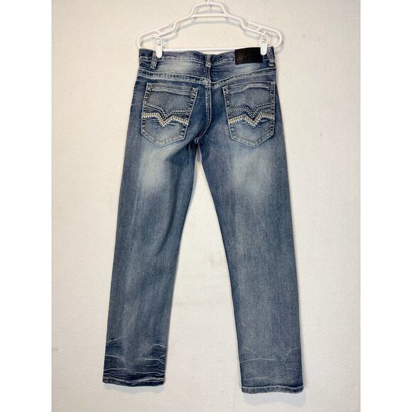 True Luck Mens Jeans 32x30 Blue Straight Leg Faded Denim Stretch Western Cowboy - Picture 6 of 9